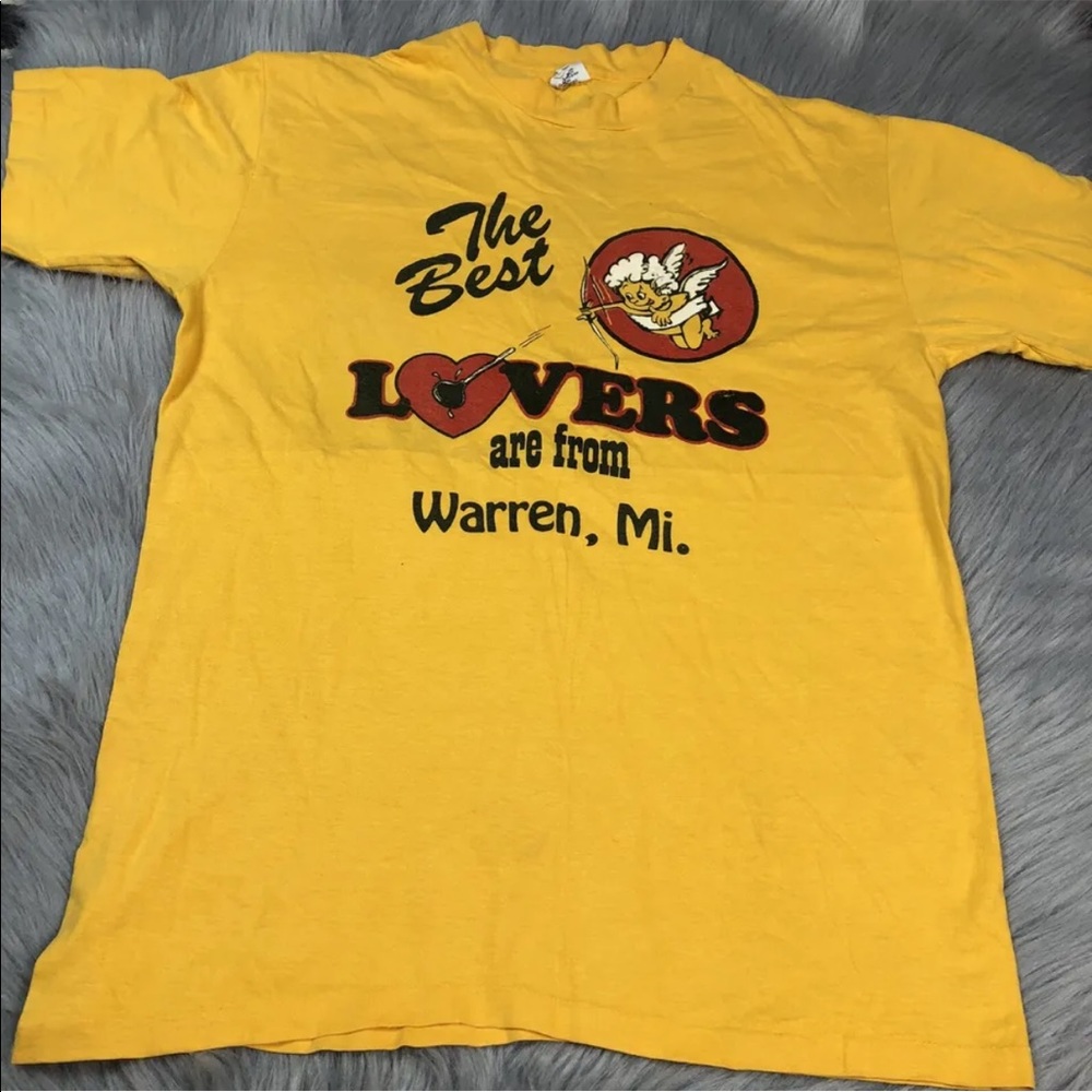 Vintage Hanes Single Stitch Yellow Best Lovers Are From Warren MI Novelty
